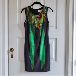 Nicole Miller printed dress with faux leather trim